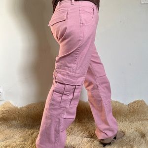 NEW - 55% linen, 42% cotton Cargo Pants Y2K PINK pastel